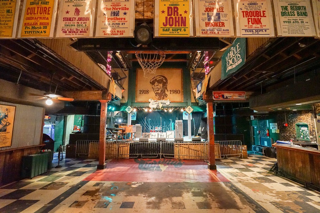 Inside of a music venue in New Orleans, LA